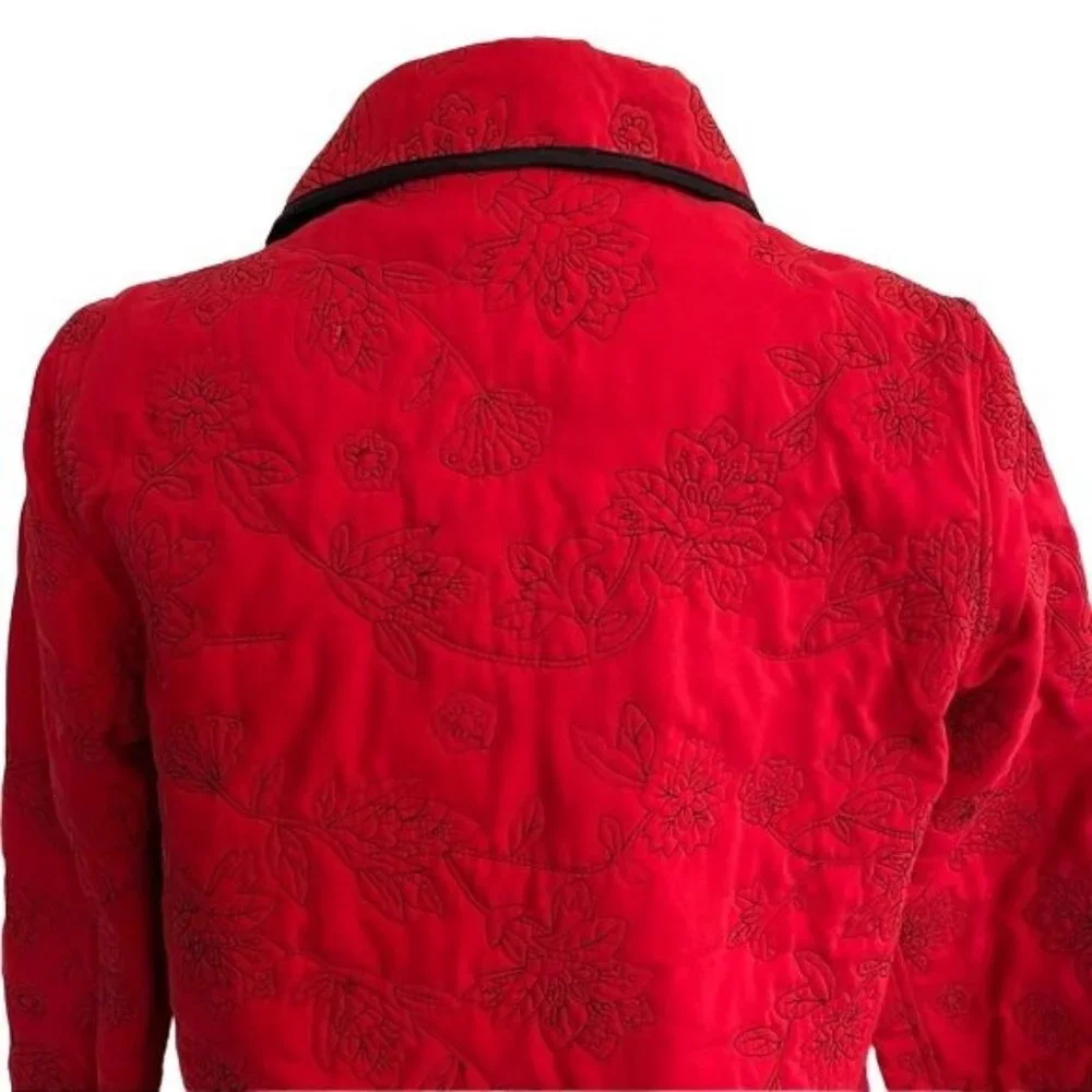 Vintage Analogy Embroidered Quilted Snap Button Down Coat Soft Shell Jacket Size - Picture 8 of 10